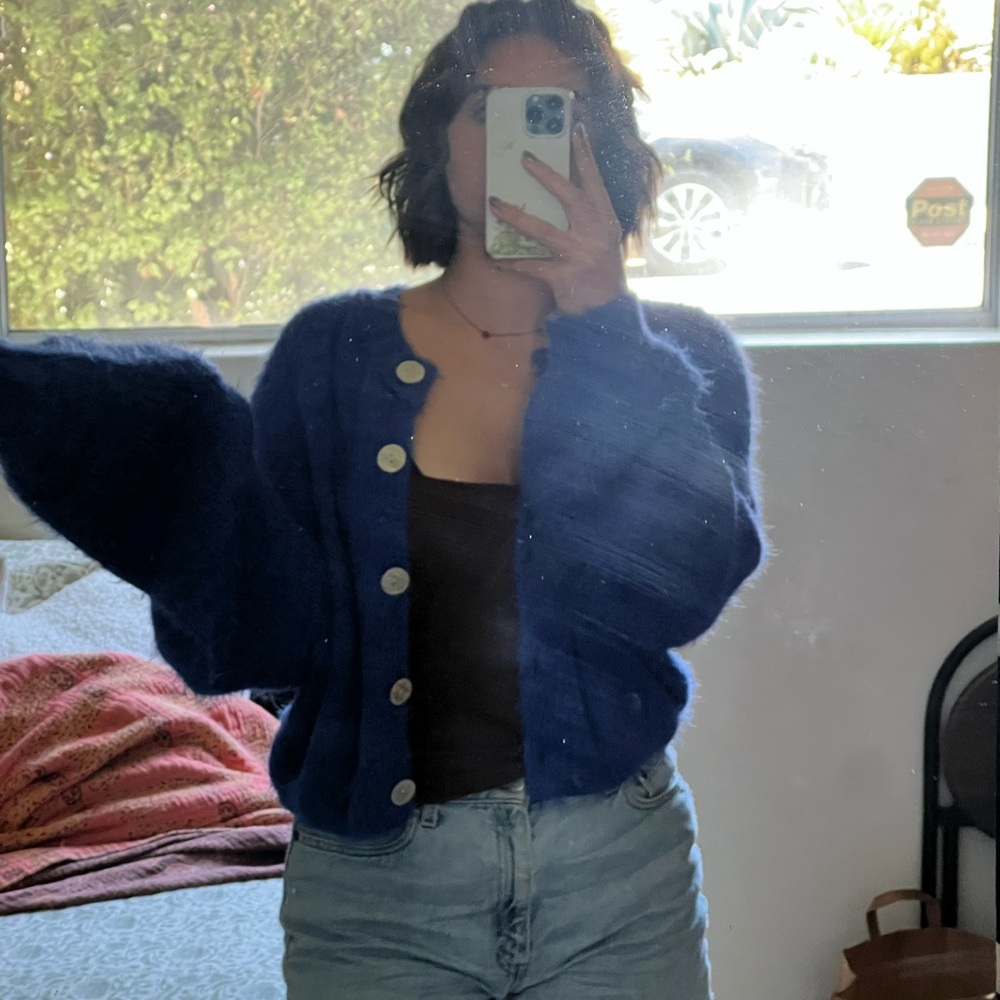 Free People Vibrant Blue Knit Cardigan